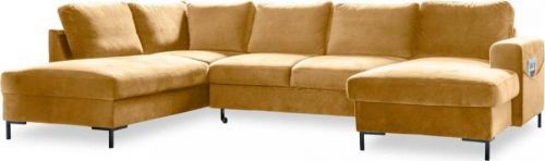 Hořčicově žlutá sametová rozkládací pohovka do 