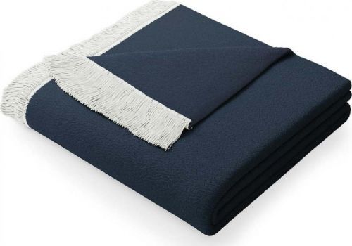 Tmavě modrá deka s příměsí bavlny AmeliaHome Franse, 150 x 200 cm