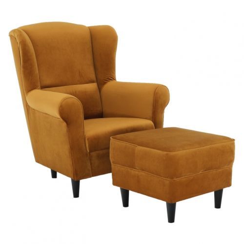 Tempo Kondela Křeslo/ušák s taburetem ASTRO - látka hořčicová