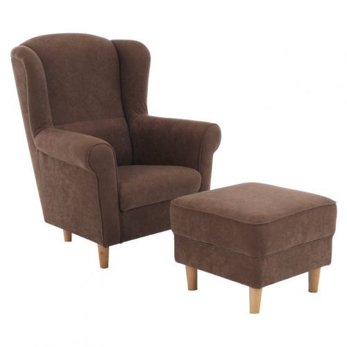 Tempo Kondela Křeslo/ušák s taburetem ASTRO - hnědý