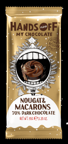Hands off my chocolate – hořká čokoláda s nugátem a makronkami 95 gramů
