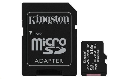KINGSTON 512GB microSDXC Kingston Canvas Select Plus  A1 CL10 100MB/s + adapter (SDCS2/512GB)