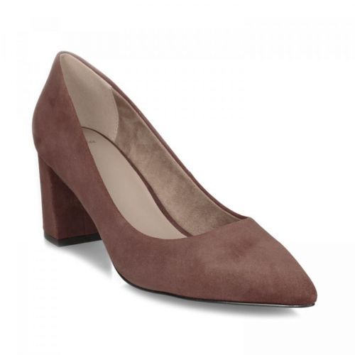 Hnědé dámské kožené lodičky na vyšším podpatku