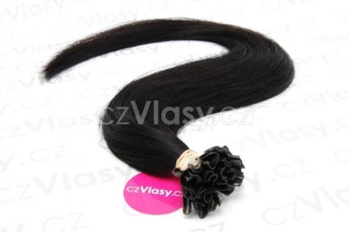 Indické vlasy na metodu keratin odstín 1A Délka: 50 cm, Hmotnost: 0,8 g/pramínek, REMY