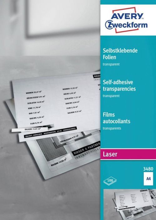Avery-Zweckform 3480 samolepicí fólie DIN A4 barevná laserová tiskárna, laserová tiskárna, barevná kopírka, kopírka transparentní 100 ks