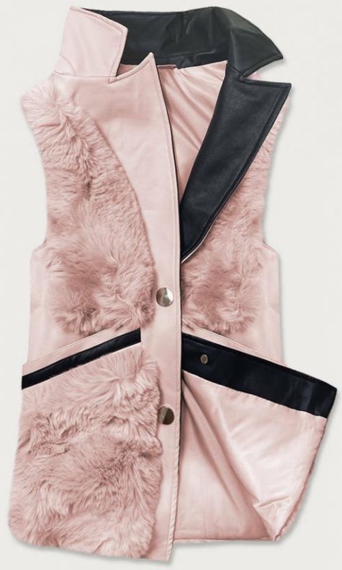 Lososová dámská vesta s kožíškem (BR9593-12) - S (36) - Růžová