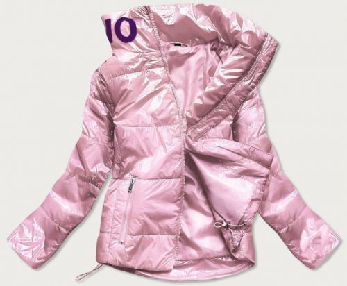 Krátká růžová prošívaná dámská bunda se stojáčkem (B9567) - S (36) - Růžová