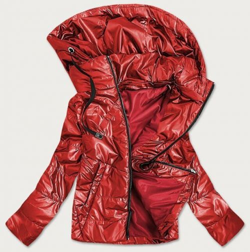 Červená lesklá dámská bunda s kapucí (B9575) - 46 - Červená