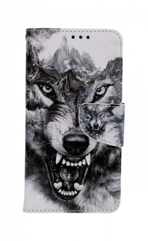 Pouzdro TopQ iPhone 11 knížkové Černobílý vlk 63795
