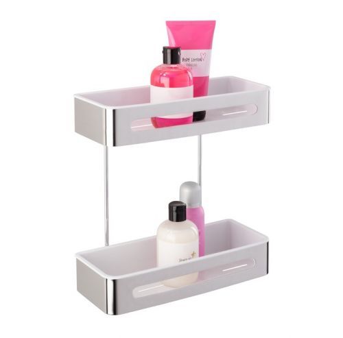 WENKO Dvoupatrová nástěnná police BEZ VRTÁNÍ Premium Plus kovově lesklá