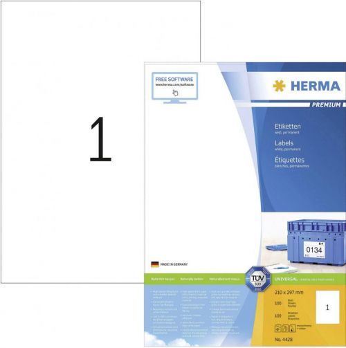 Herma 4428 etikety 210 x 297 mm papír bílá 100 ks permanentní univerzální etikety, přepravní štítky inkoust, laser, kopie 100 Sheet A4