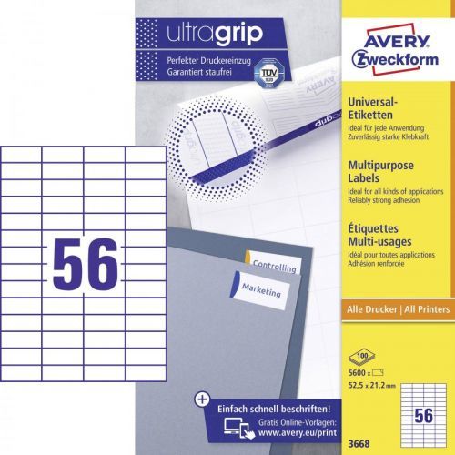 Avery-Zweckform 3668 etikety 52.5 x 21.2 mm papír bílá 5600 ks permanentní univerzální etikety inkoust, laser, kopie 100 Sheet A4