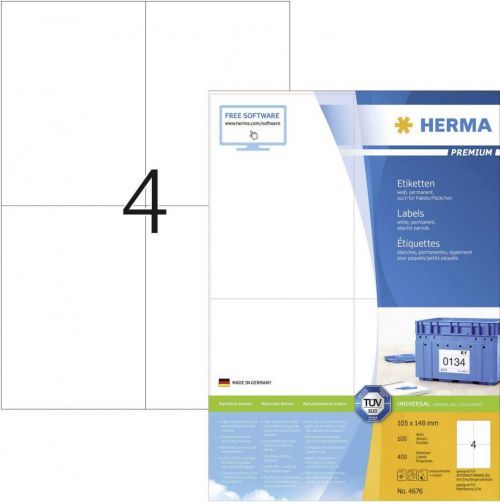 Herma 4676 etikety 105 x 148 mm papír bílá 400 ks permanentní univerzální etikety, výplatní etikety inkoust, laser, kopie 100 Sheet A4