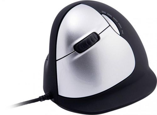 Ergonomická myš R-GO Tools HE (RGOHELELA) RGOHELELA, ergonomická, integrovaný scrollpad, USB konektor, černá/stříbrná