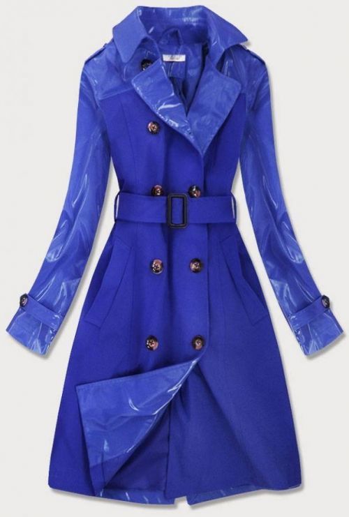 Světle modrý tenký kabát z různých spojených materiálů (YR2027) - M (38) - modrá