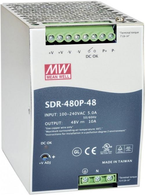Síťový zdroj na DIN lištu Mean Well SDR-480P-24 24 V/DC 20 A 480 W 1 x