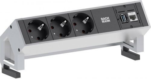 Zásuvková lišta Bachmann Electric DESK 2 902.501, počet zásuvek 3, USB, 1.50 m, černá, stříbrná