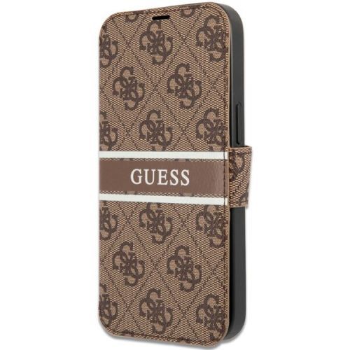 Guess PU 4G Printed Stripe Book Case iPhone 13 Pro hnědý