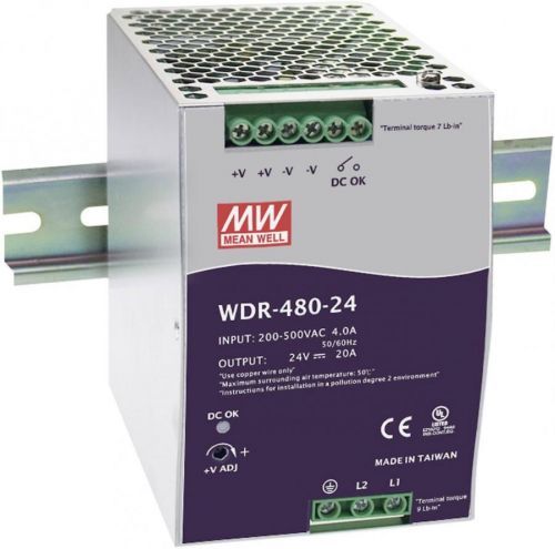 Síťový zdroj na DIN lištu Mean Well WDR-480-24 24 V/DC 20 A 480 W 1 x