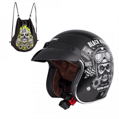 Moto přilba W-TEC Kustom Black Heart Barva Skull, černá lesk, Velikost XS (53-54) W-Tec