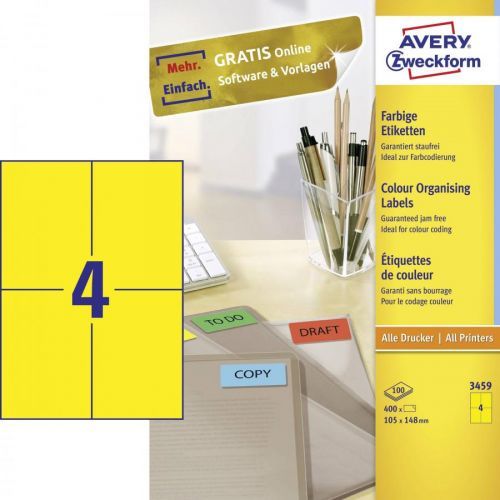 Avery-Zweckform 3459 etikety 105 x 480 mm papír žlutá 400 ks permanentní univerzální etikety 100 Sheet A4