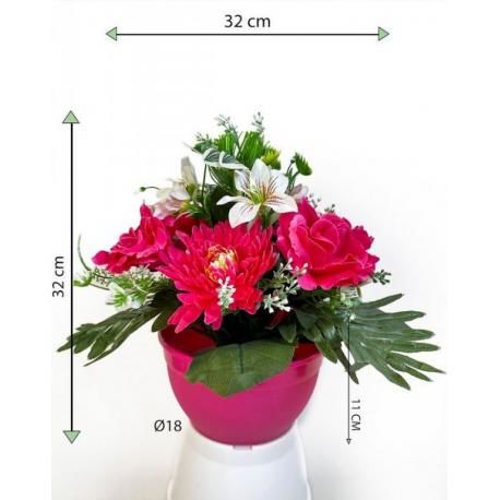 Dekorativní miska s umělou chryzantémou a růží, růžová, 32 cm  CZ85673