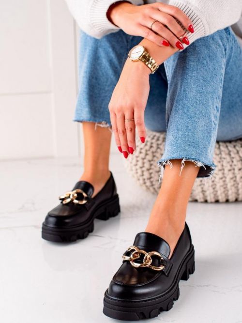 Trendy  polobotky černé dámské na plochém podpatku