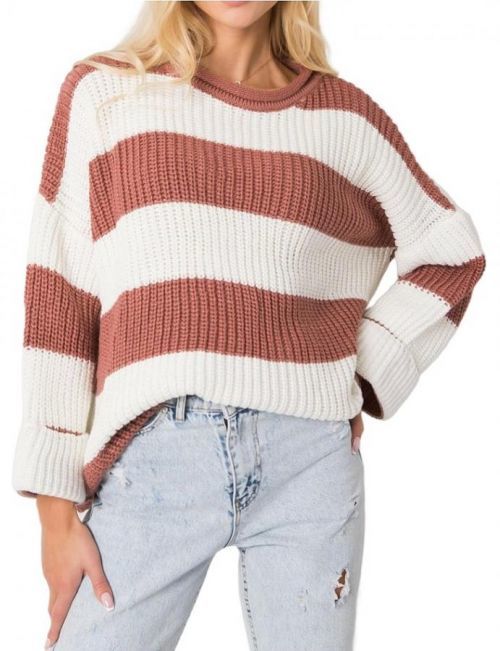 Volný pletený svetr - bílá/mauve