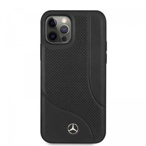 Mercedes-Benz Ochranný kryt na iPhone 12 Pro MAX - Mercedes, Perforated Leather Back Black MEHCP12LCDOBK