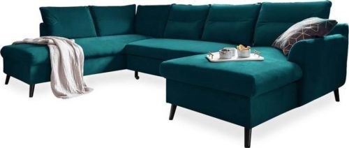 Tyrkysová sametová rozkládací pohovka do