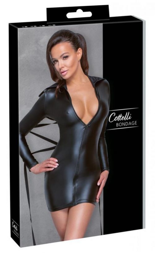 Cottelli Bondage - Shiny, tailor-made dress with bandage (black)