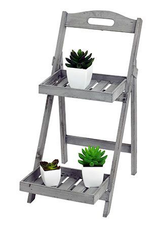 Dřevěný stojan na květiny v šedé barvě