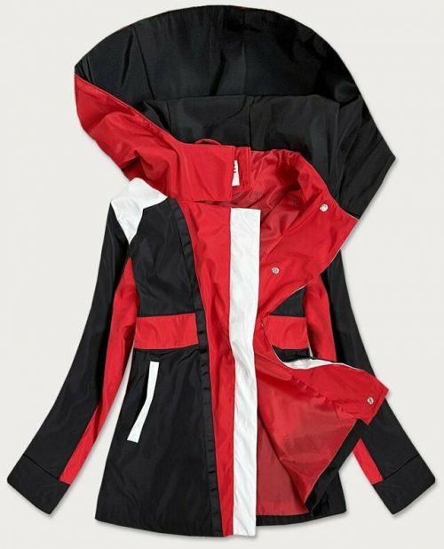 Červeno-černá dámská bunda větrovka s kapucí (YR1967) - S (36) - Červená