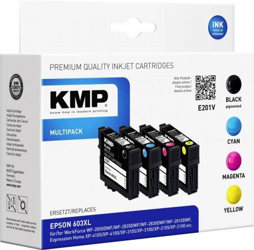 KMP Ink set náhradní Epson Epson 603XL (C13T03A14010, C13T03A34010, C13T03A44010), Epson (C13T03A24020) kompatibilní kombinované balení černá, azurová, purpurová, žlutá E201V 1650,4005