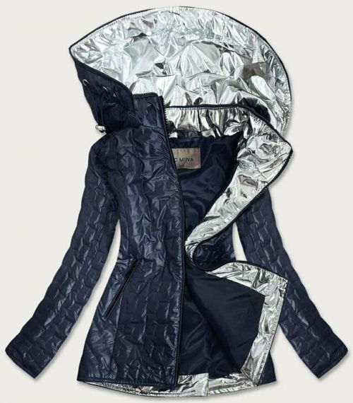 Tmavě modrá dámská bunda s ozdobnými vsadkami (MM50) - 46 - stříbro