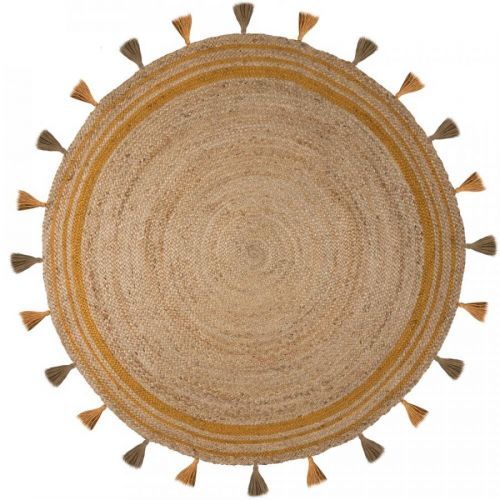 Flair Rugs koberce Kusový koberec Lunara Jute Circle Ochre - 150x150 (průměr) kruh cm Žlutá