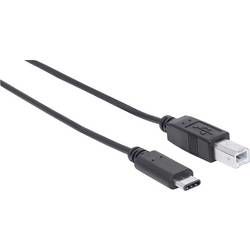 Kabel Manhattan USB 2.0 Typ C-Kabel Typ C-Stecker auf Typ B-Stecker 480 Mbit/s 2 m schwarz 354950, 2.00 m, černá