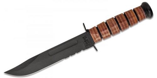 Nůž s pevnou čepelí USMC Fighting KA-BAR®, kombinované ostří – Černá čepel, Hnědá (Barva: Hnědá, Varianta: Černá čepel)