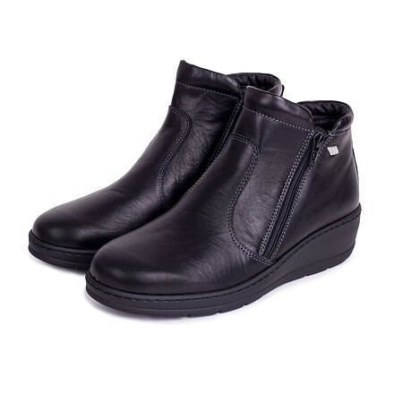 Vlnka Dámské kožené kotníkové boty na zip Marcela černá