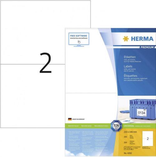 Herma 4282 etikety 210 x 148 mm papír bílá 200 ks permanentní univerzální etikety, přepravní štítky inkoust, laser, kopie 100 Sheet A4
