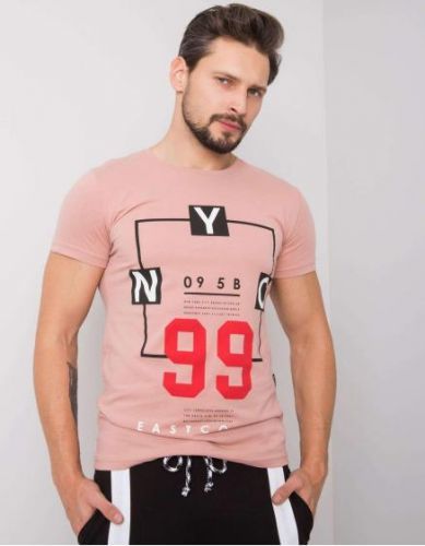 Pudrově růžové pánské tričko s textovým potiskem