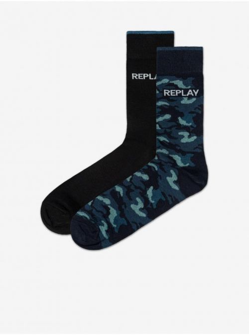 Ponožky Casual Leg Logo&Camouflage 2Prs Banderole - Black/Camouflage Blue Replay
