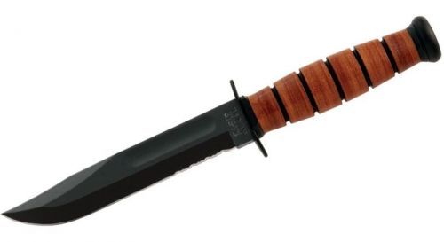 Nůž s pevnou čepelí Short Fighting KA-BAR®, kombinované ostří – Černá čepel, Hnědá (Barva: Hnědá, Varianta: Černá čepel)
