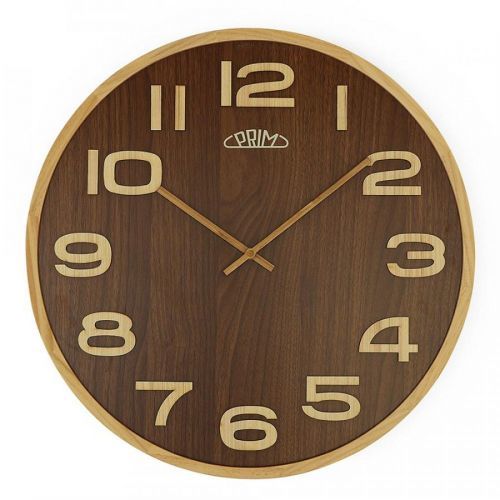 Nástěnné dřevěné hodiny PRIM Timber Veneer budou výrazným prvkem ve vašem interiéru díky velkému dýhovanému číselníku, který je vyrobený z MDF. Společně s dřevěnými číslicemi Nástěnné hodiny PRIM Timber Veneer