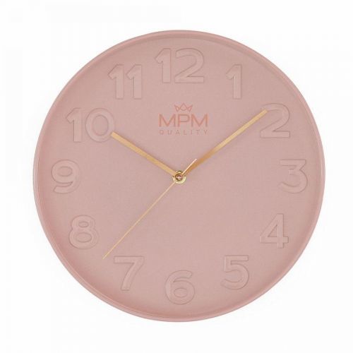Nástěnné plastové hodiny MPM Simplicity I jsou minimalistické hodiny ve stejnobarevném provedení 3D číslic s leským povrchem. U hodin jsou hlavním výrazným prvkem ručky a logo v rosegold Nástěnné hodiny MPM Simplicity I - A