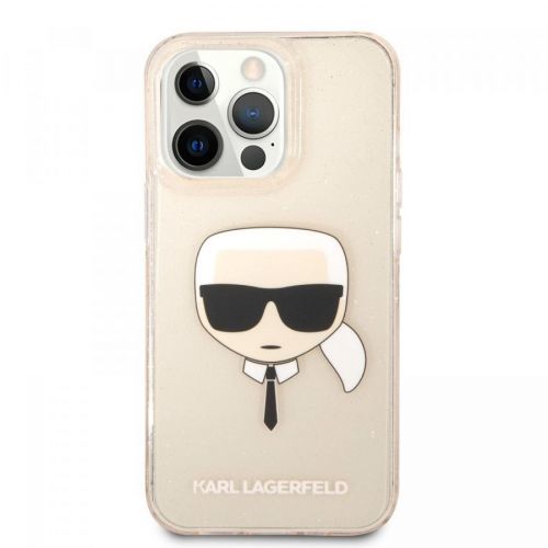 KLHCP13XKHTUGLGO Karl Lagerfeld TPU Full Glitter Karl Head Kryt pro iPhone 13 Pro Max Gold