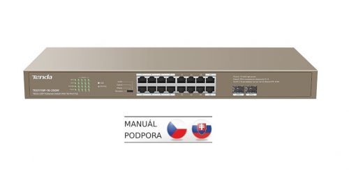 Tenda TEG1118P-16-250W PoE AT Gigabit switch 16x 1Gb/s PoE 802.3af/at + 2x SFP 1Gb/s, PoE 230W, Rack; TEG1118P-16-250W