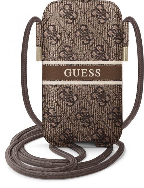 Kapsa se šňůrkou na iPhone XR / iPhone 11 / iPhone 12 / iPhone 12 Pro - Guess, 4G Pouch Printed Stripe S/M Brown GUPHM4GDBR