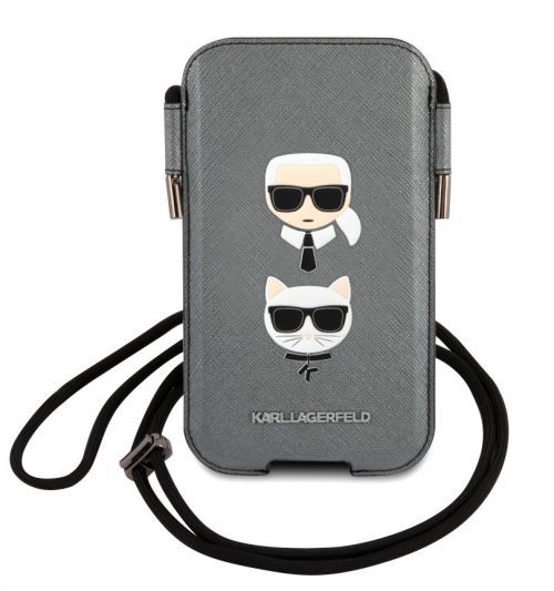 Stylová kapsa Karl Lagerfeld and Choupette Head Saffiano PU Pouch L KLHCP12LOPHKCG, šedá
