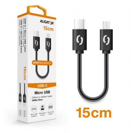 Datový kabel ALIGATOR POWER USB-C/MicroUSB 15cm, černý